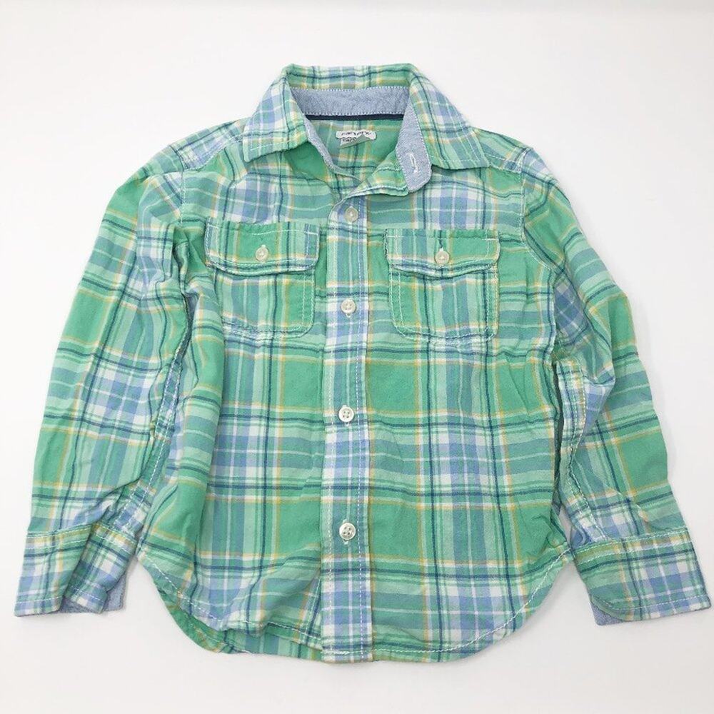 Carters I Boys Long Sleeve Button Down Green Shirt